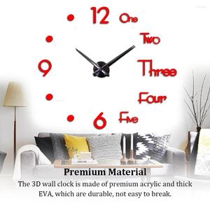 Relógios de parede Decalque de relógio 3d grande quartzo assistir agulha decorativa acrílica adesivos montados na parede decoração de casa para quarto