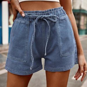 Women's Jeans Women's Slit Hem Street Personality Casual Fashion Wash Water Denim Trousers Elastic Waist Drawstring Bud Shorts