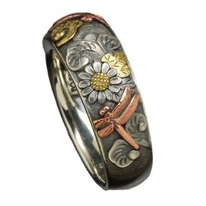 New Vintage Silver Finger Rings Floral Dragonfly Engraved Rings For Women Fashion Wedding Engement Wide Jewelry