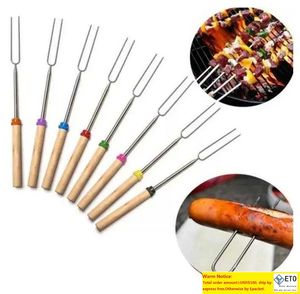 Attrezzi per barbecue in acciaio inossidabile Bastoncini per arrostire marshmallow Girarrosto estensibile Cottura telescopica barbecue