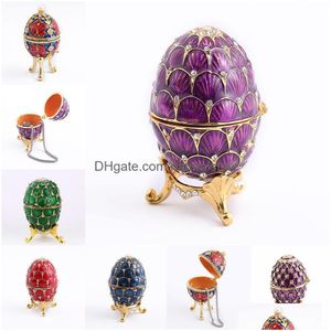 Jewelry Boxes Creative Office Home Decoration Enamel Box Metal Crafts Painted Electroplating Easter Egg Gift Diamond Drop Delivery P Otvgn