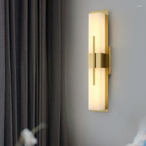 Duvar lambası Çin tarzı lüks mermer modern bakır taş basit sconce oturma odası yatak odası restoran dekor led ışık