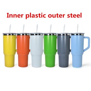 new 40oz tumbler double wall tumbler with Handle and Straw lids Reusable Insulated coffee cup Stainless Steel travel Tumbler Water Bottle Inner plastic outer steel