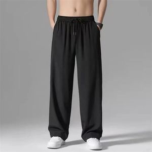 Calça masculina gelo seda homens jogadores calças de moletom masculino y2k streetwearwear sportswear jogging academia calça de grande porte perna larga reta 230516