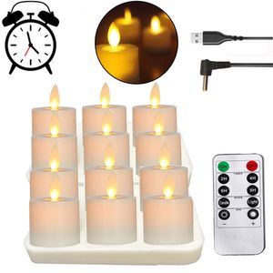 Candles Rechargeable Remote Control LED Battery Operated Flameless Tea Lights Realistic Flickering Tealights with Moving Wick 230515