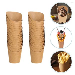 Enrole de presentes 100 PCs Onion Ring Holder Sanduíche Sanduíche Recipiente de Pipoca Cones Papel Copo Bolo Potato descartável Tair caixas