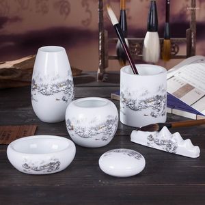 Vasi Jingdezhen Porcellana Ceramica Brush Pot Scrittura Rondella Cancelleria Set Quattro Tesori Dello Studio