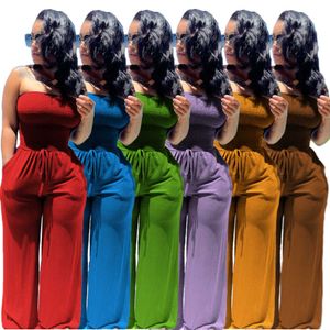 Designer Jumpsuits Sexy Solid Color Off Shoulder Frosted Strapless Drawstring Wide Leg Pants Overalls Plus Size Clubwear 5 Colours