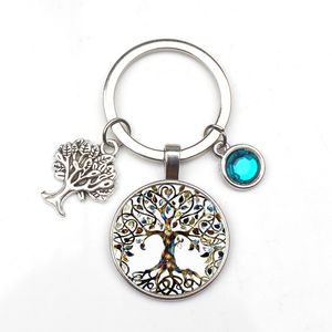 New 9-color Crystal Stone Tree of Life Statement Keychain Art Photo Glass Pendant Keychain DIY Gift Jewelry Charm Bag Souvenir