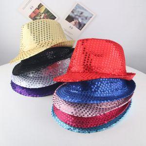 Ball Caps Adult And Child Unisex Brilliant Glitter Sequins Hat Dance Fedora Kid Cap Solid Jazz Party Costum