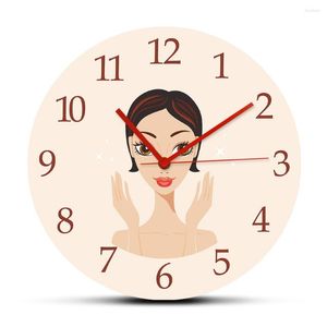 Wall Clocks Beautiful Young Woman With Flawless Skin Acrylic Rounded Clock Watch For Beauty Salon Spa Skincare Decor Hanging