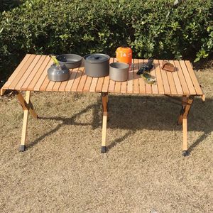 Camp Furniture Folding Wood Table- Portable Outdoor Indoor All-Purpose Foldable Picnic Table Cake Roll Beech Wooden In A Bag For
