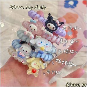 Hair Accessories Kuromi Style Telephone Wire Cord Gum Tie Girls Candy Color Elastic Band Ring Rope Bracelet Stretchy Scrunchy Drop D Dh1Hp