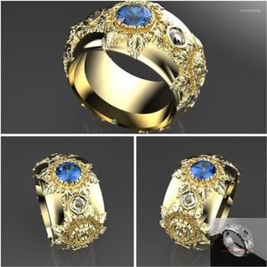 Anéis de casamento Anel de noivado de cristal azul redondo de luxo para a noiva Gem Birthday Birthstone Lover Jewelry Gifts