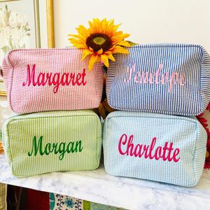 Cosmetic Bags Cases Monogrammed Embroidered Name Cosmetic Bag Personalized Makeup Case Bridesmaid Wedding Birthday Graduation Gift Travel Toiletry 230516