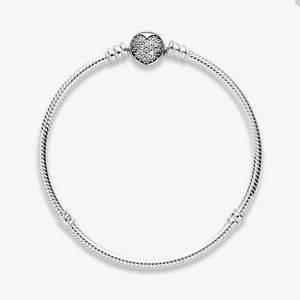 Sparkling Heart Clasp Charm Armband för Pandora Real Stelring Silver Snake Chain Armelets Designer Jewelry for Women Girls Gift Love Armband med Original Box