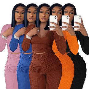 Kvinnors bit byxor två set 2 -stycken Crop Top Autumn Pants Women's Clothing Sweatsuits Workout Woman Two Pieces Set P230516