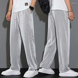 Calça masculina Casual Men Primavera e Verão Ice fino de seda fria, sentimento largo solto cinza reto CRUPPED