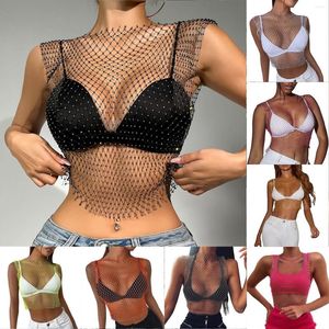 Camisoles Tanks Femmes Sexy Strass Mesh Tank Tops Voir à Travers Diamant Crop Top Athletic Shirts Femmes Pack