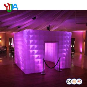 Custom 210D oxford Inflatable Photo Booth Inflatable Cube Cabin Inflatable house With Multi-color LED Light for Party Wedding