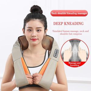 Back Massager U Shaped Electric Shoulder Neck Waist Shawl Kneading Massage Shawl Car Home Cervical Infrared Heated Spine Massager Health Care 230517