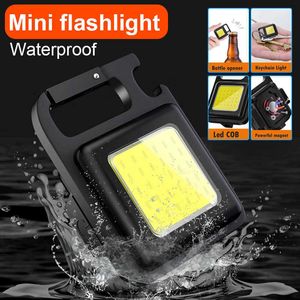 Flashlights Torches Multifunctional Mini USB Pocket Flashlight Rechargeable Flashlight COB Work Light LED Keychains For Outdoor Camping Fishing P230517