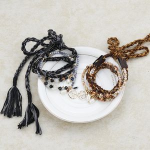 Bracelets de charme Amorcome étnico Boho Crystal Beads Friendship Braided Rope for Women Charms Leave Teave Chain Bracelet Jewelry