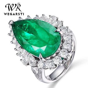 Кольца группы кольца Wegarsti Green Emerald Gemstone Rings для женщин обручальный обручальный обещание кольцо мода Серебряная вечеринка открытые ювелирные изделия J230517