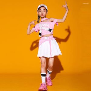 Artigo de pica -papo de jazz de dança de jazz terno rosa meninas de passarela das passarelas saia infantil crianças de hip hop