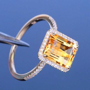 Anelli a fascia JoiasHome Gioielli in argento 925 di lusso con anelli in zircone con pietre preziose citrine quadrate per donna Regalo per feste di anniversario femminile all'ingrosso J230517