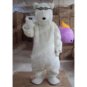 Halloween White Polar Bear Mascot Costume Desempenho Simulação de Cartoon Anime Personagem Adulto Tamanho do Natal A publicidade ao ar livre