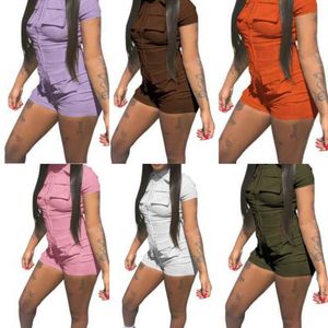 Women clothes Designer Jumpsuits 2023 Summer New Zipper Pocket Bodysuits Short Sleeve Shorts One-pieces Rompers 11 colors