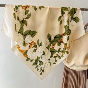 Scarves 90cm X Design Scarf Lady Shawl Rose Printed Twill Silk Felt Headscarf Square Wrap