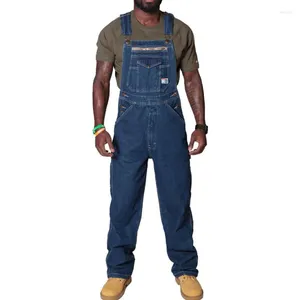 Herrbyxor solida färg jeans overaller för män mode casual kostym hög midja denim jumpsuits överdimensionerade klädtråden