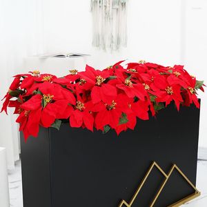 Flores decorativas 1 bando de alta classe de flanela artificial Big Red Flower Head Fake Poinsettia Bushes Bouquet Tree de Natal Ornamento