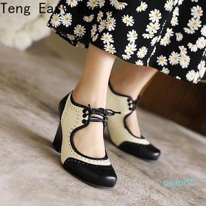 Dress Shoes Fashion Classic Women's High Heels Spring Mary Jane Lace Buckle Round Head Black Large Size 34 -43