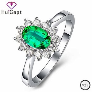 Band Rings HuiSept Fashion Rings 925 Silver Jewelry for Women Oval Emerald Ruby Zircon Gemstones Ornaments Finger Ring Wedding Party Gifts J230517