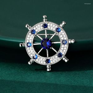 Brooches Fashion Blue Rhinestones Navy Rudder Unisex Brooch Pin Collar Badge For Men And Women Luxury Suit Accessories Gift