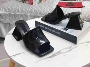 Realfine888 Sandals 5A DDG5616350 Patent Leather Slides Mules with 6cm Heels Sandal Slippers Fashion Shoes for Women Size 35-43