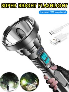 Torce Torce E2 P700 Potente torcia a LED da campeggio Torcia tattica Flash Light Torcia impermeabile a mano USB ricaricabile Autodifesa Lampada Edc P230517