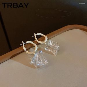 Dangle Earrings TRBAY Clear Color Resin Acrylic For Women Irregular Geometric Cube Design Drop Cute Size Office Lady