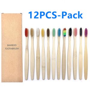 Toothbrush 1012PCS Colorful Natural Bamboo Tooth brush Set Soft Bristle Charcoal Teeth Eco es Dental Oral Care 230517