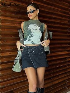 Rukas 2023 Summer Women Graphic T koszule Uprowadź top zbiorniki Bodycon seksowny swobodny steetwear y2K Outifts Vintage Drop Sipping