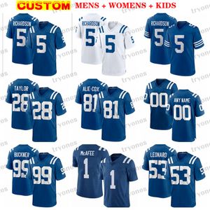 Camisas de futebol masculinas personalizadas para crianças 5 Anthony Richardson Jonathan Taylor Pittman Jr. Luck Pat McAfee Manning Nelson Minshew II Buckner Matt Gay Alie-Cox Leonard