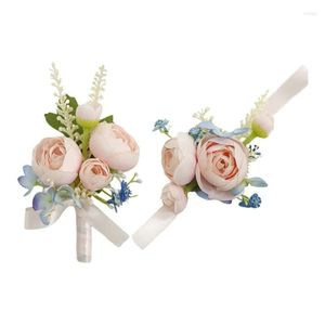 Fiori decorativi 2 pezzi Set di corpetti da polso con fiori artificiali Sposa e sposo Accessori da sposa Decorazione per feste di ballo