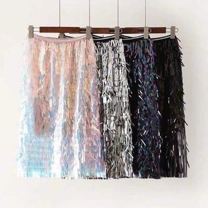 Skirts Cool super high fringe sequins pockets hip skirt skirts one pace of heavy colour bead piece cultivate one's morality dress 230516