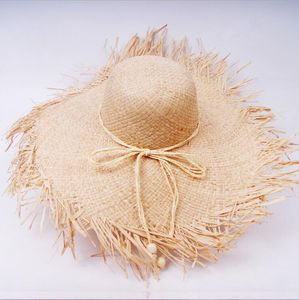 Wide Brim Hats 2023 Summer Paper Straw Hat Big Raw Edge For Women Sun Beach High Quality Nice Cool Flat Top Women's