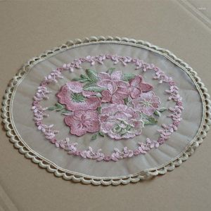 Table Mats Diameter 28cm Transparent Mesh Color Round Applique Embroidered Sew-On Lace Patch DIY Oval Placemat Lovely