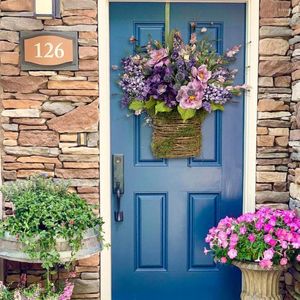 Decorative Flowers Simulation Flower Basket No Watering Non-Withered Realistic Looking Mothers Day Faux Lavender Door Hanging Household