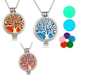 Tree of Life Aromatherapy Essential Oil Diffuser Necklace Locket Pendant 316L Rostfritt stålsmycken med 24 